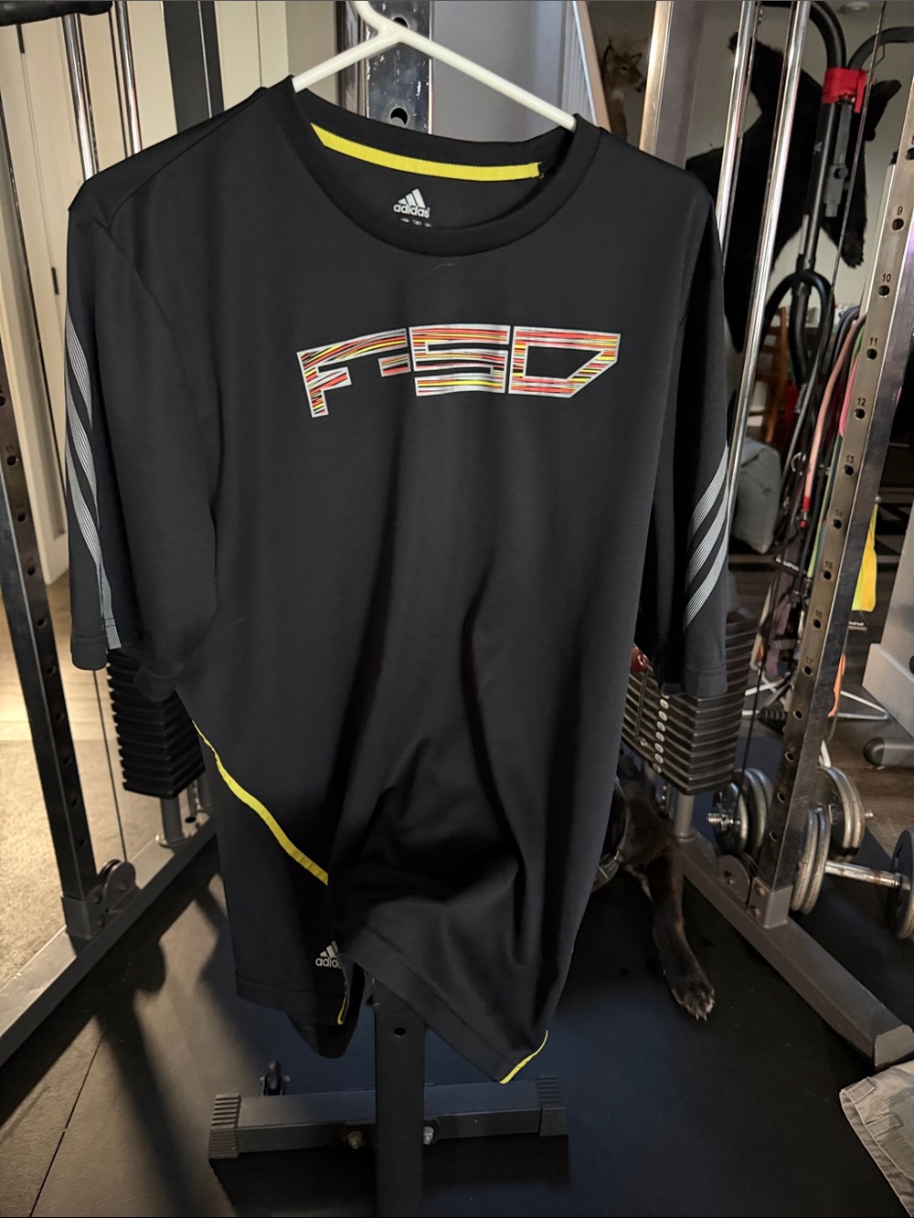 adidas Black Short Sleeve F50 Training Tee with Yellow Accents